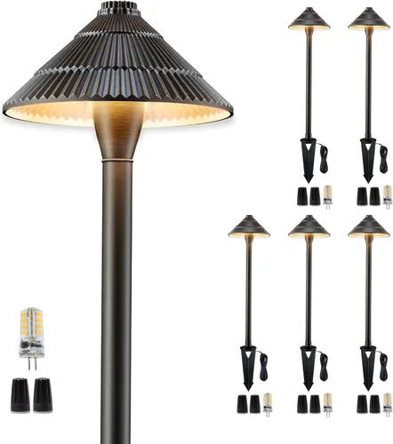 Miniatura 30 de Gardenreet Luces de camino de bajo voltaje de latón, luces LED de camino de paisaje, luces de patio al aire libre impermeables IP65, 12 V con cable