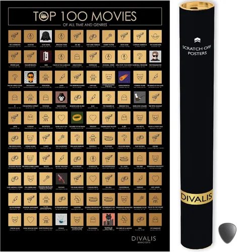 Divalis Póster para rascar las 100 películas más importantes – Fácil de enmarcar lista de las mejores películas para ver – Póster de lista de