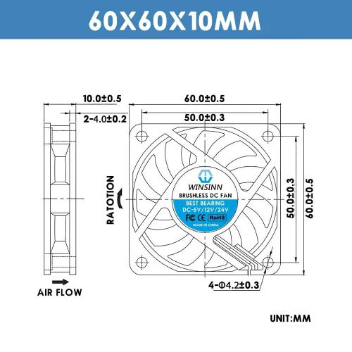 Miniatura 2 de WINSINN Ventilador RGB de 2.362 in de 5 V, LED colorido micro 5 voltios ventiladores 6010 rodamiento hidráulico, enfriamiento sin escobillas 2.362 x