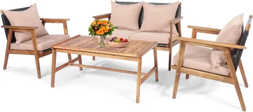 Miniatura 10 de RELAX4LIFE Juego de muebles de patio al aire libre, juego de sofá de mimbre de 8 piezas con mesa auxiliar, asiento, cojines de respaldo, marco