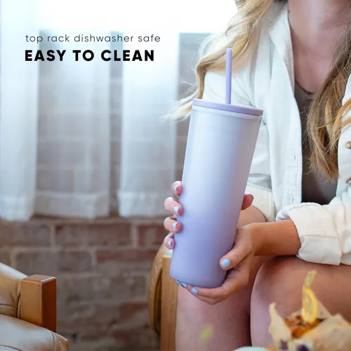 Miniatura 2 de Simple Modern - Vaso de plástico con tapa y pajita Tazas reutilizables libres de BPA para café helado, vaso de batido de doble pared Regalos