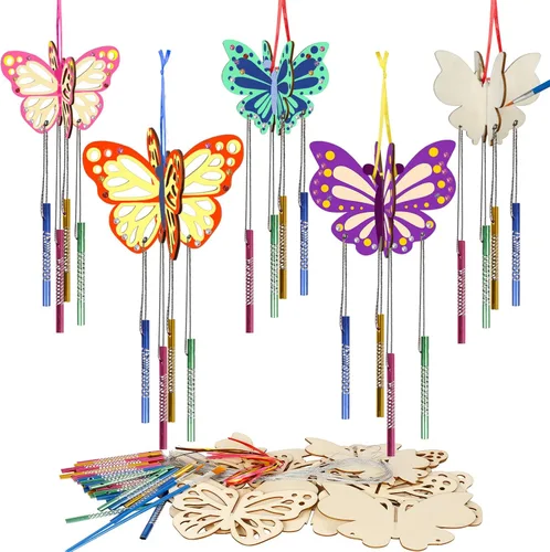 Miniatura 14 de Fennoral Paquete de 12 carillones de viento, manualidades de primavera para niños, artes y manualidades de madera para niñas y niños, haz tus Hueso