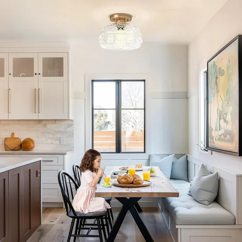 Miniatura 7 de Lámpara de Techo Semiempotrada, Luminaria Moderna Mejorada Cerca del Techo con Vidrio Transparente, Dorada, Iluminación Interior para Cocina