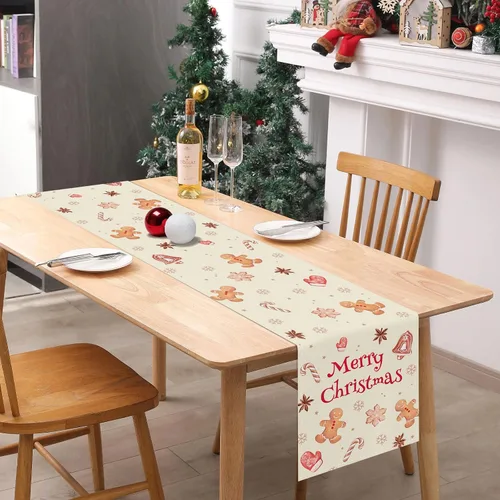 Miniatura 4 de Bonhause Camino de mesa de pan de jengibre de Navidad de 13 x 72 pulgadas, galletas de Navidad, decoración de mesa de comedor para interiores