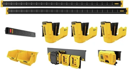 Miniatura 8 de DEWALT Organizador de herramientas, kit de inicio de 21 piezas con accesorios, incluye 2 rieles de metal, 13 ganchos y 2 contenedores de plástico