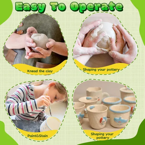 Miniatura 5 de Skirfy Mini Kit de Rueda de Alfarería para Principiantes Niños, Rueda Eléctrica de Cerámica con Pedal de Pie y Kit de Pintura, Velocidad Ajustable