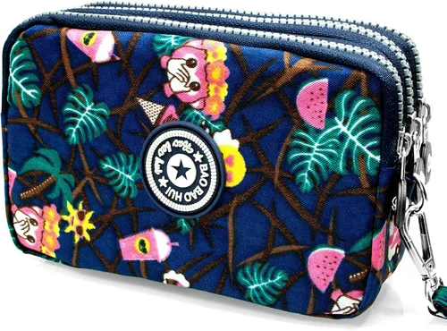 Miniatura 7 de BIAOTIE Cartera de pulsera de gran capacidad, Bolso de mano de nailon impreso impermeable para mujer