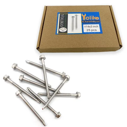 Miniatura 5 de Tornillos autoperforantes con cabeza hexagonal de arandela #14 x 3 (1 a 3 pulgadas), acero inoxidable 410, tornillos Tek de chapa autorroscantes, 25