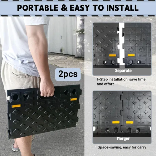 Miniatura 3 de Rampa de bordillo automotriz portátil de 2 piezas de 4 pulgadas de alto, rampa de umbral de plástico resistente con estructura de rampa escalonada