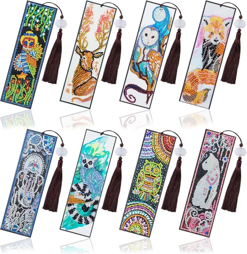 Miniatura 16 de Juego de 4 piezas de pintura de diamante, marcapáginas de mandala, de cuero, para manualidades, pintura de cristal con forma especial 5D por números