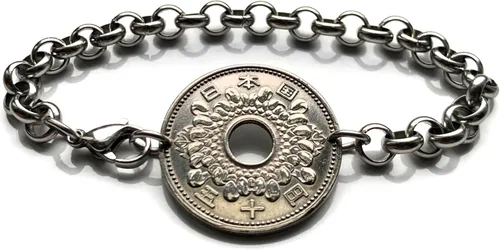 Miniatura 3 de 1963 Japan Nippon 50 Yen coin bracelet Chrysanthemum flower Tokyo Kobe Osaka Yokohama Fukuoka Sendai Nagoya Sapporo Okinawa Hiroshima Chiba Saitama