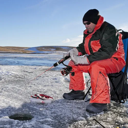 Miniatura 8 de WIDDEN Combo de caña de pescar en hielo y carrete, caña de pescar de hielo mediana de 27 pulgadas, equipo con kit de caja de aparejos, línea, Rojo
