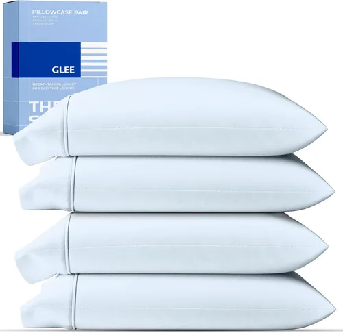Miniatura 17 de THREAD SPREAD Juego de 2 fundas de almohada 100 % algodón tamaño estándar/Queen, fundas de almohada de algodón de 400 hilos, suaves y refrescantes