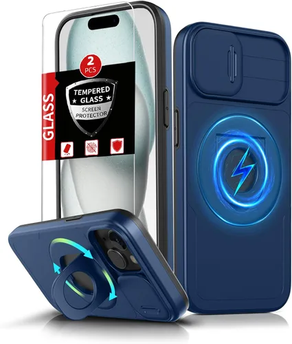 Miniatura 13 de Funda magnética para iPhone 11 Pro compatible con carga inalámbrica MagSafe, con 2 protectores de pantalla, anillo kickstand de 360° integrado +
