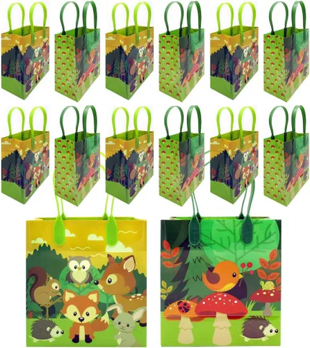 TINYMILLS Bolsas de golosinas con asas y animales del bosque, criaturas del bosque, criaturas del bosque, bolsas de golosinas para fiestas de
