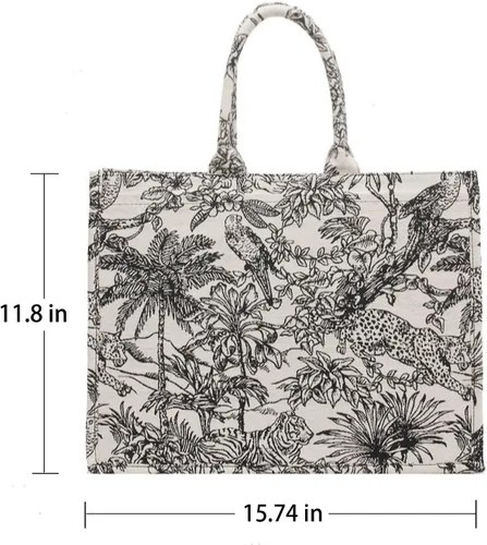 Miniatura 2 de Bolso de compras de moda de garabato exquisito retro bordado de flores de algodón de lino de gran capacidad