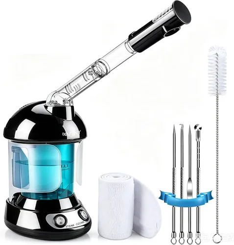 Vaporizador Facial - DENFANY Vaporizador Facial Nano Iónico con Brazo Giratorio Extensible de 360° - Vaporizador Facial Portátil para Cuidado Azul