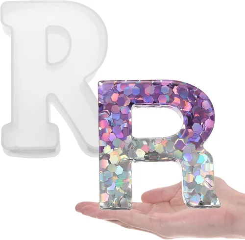 Miniatura 19 de HARFINGTON Moldeo de resina grande con letra S de 6 pulgadas, molde de silicona con alfabeto mayúscula 3D para arte de letreros de palabras