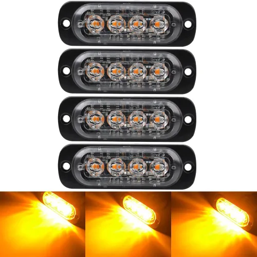 4 Uds Ultra Thin Amber 4LEDs luz de advertencia de emergencia luz flash estroboscópica barra de luz montaje en superficie para coche, furgoneta,