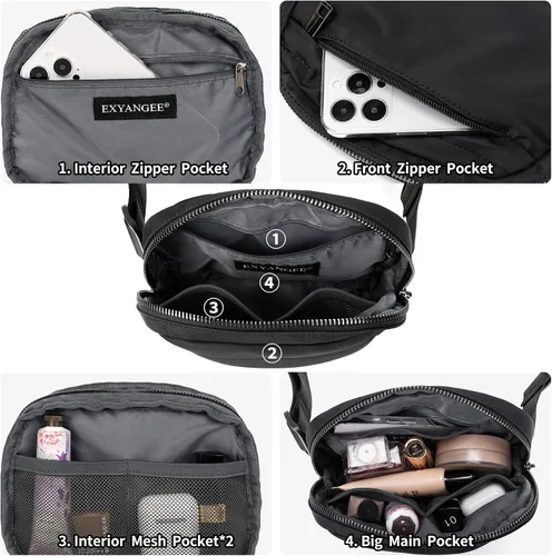 Miniatura 6 de EXYANGEE Riñonera unisex con correa ajustable, Negro -, Riñonera elegante