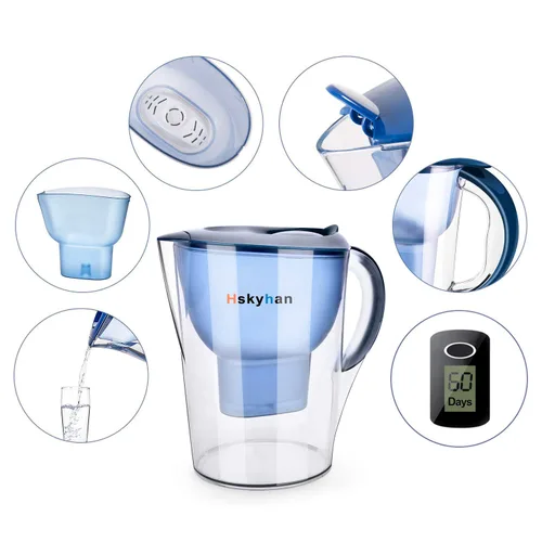 Miniatura 2 de Hskyhan Jarra alcalina con filtro de agua – 3.5 litros mejora el PH, 2 filtros incluidos, sin BPA, sistema de filtración de 7 etapas para purificar