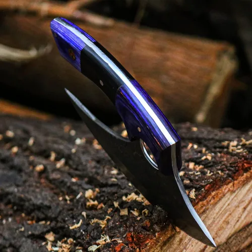 Miniatura 3 de Cuchillos - Alaska Ulu - Cuchillo Mezzaluna Ulu - Cortador de pizza Ulu - Ulu tradicional - Acero de Damasco hecho a mano - Mango estabilizado