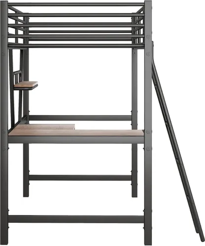 Miniatura 6 de Merax Litera individual de metal pesado con escritorio/barandilla de longitud completa para niños y niñas, no necesita somier, color negro