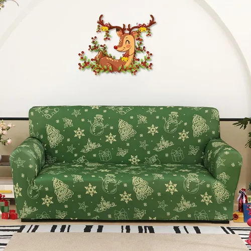 Miniatura 9 de Funda de sofá de Navidad Verde, Funda Elástica para Sofá, Funda Deslizante para Sofás y Sofás de Dos Plazas, 1 Pieza, Funda Temática Navideña