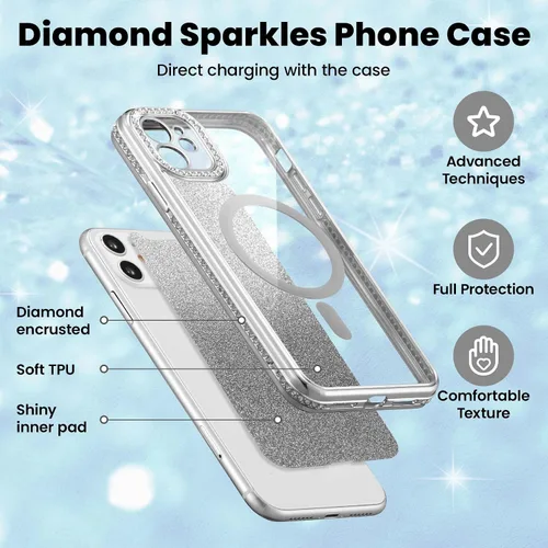Miniatura 2 de ZCDAYE Funda con purpurina para iPhone 11 con decoración de diamantes, funda brillante de lujo con protector de cámara compatible con carga sin