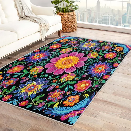 Miniatura 12 de Alfombra floral retro 70S, lavable, Groovy Funky de 8 x 10 pulgadas, alfombra grande de flores naranjas, dormitorio, sala de estar, decoración