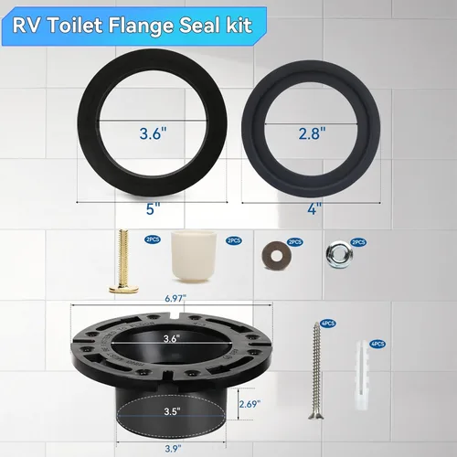 Miniatura 6 de Sello de inodoro RV con kit de brida de piso de enchufe de 3 pulgadas, sello de brida de inodoro RV se adapta a inodoros de RV 300/310/320