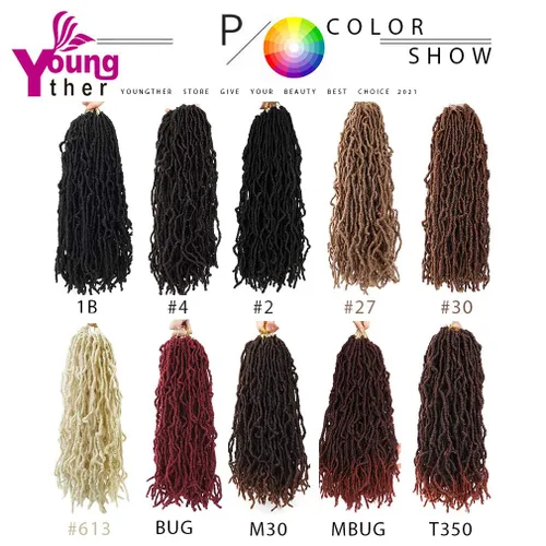 Miniatura 8 de Youngther Rastas sintéticas de ganchillo de 18 pulgadas, 6 paquetes de cabello de ganchillo suaves para mujeres negras, cabello sintético preanudado