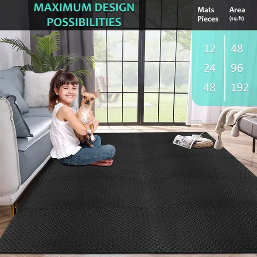 Miniatura 5 de BEAUTYOVO Tapete de ejercicio tipo rompecabezas con 12/24/48 baldosas de espuma entrelazadas para gimnasio, baldosas de espuma EVA de 24'' x 24
