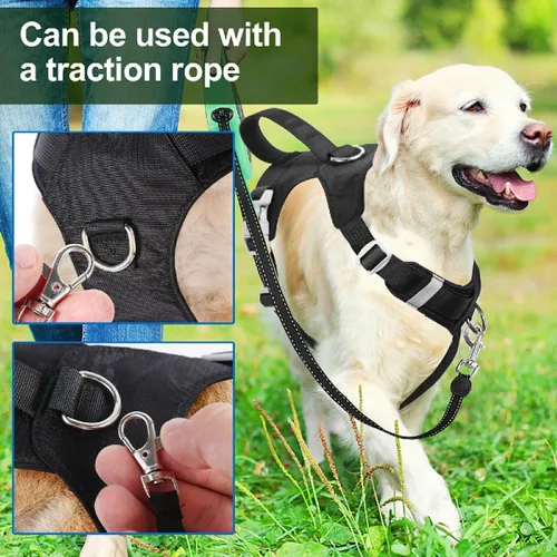 Miniatura 4 de Arnés sin tirones para perro, con asa, ajustable, suave, chaleco ligero para perros pequeños, medianos y grandes, negro, M