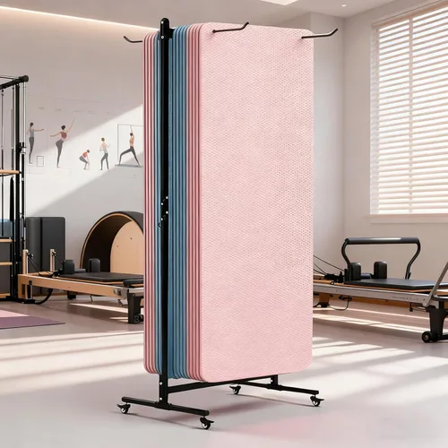 Miniatura 8 de Soporte para tapete de yoga colgante, carrito de esterilla de yoga rodante, estante de almacenamiento de gran capacidad, con perforador, estante