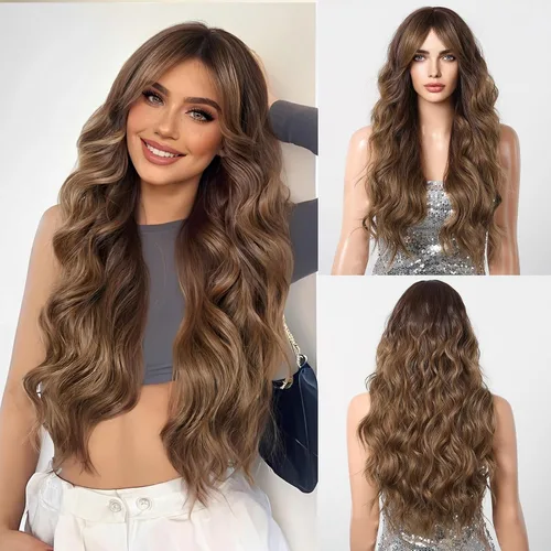 Miniatura 17 de Pelucas rubias 613 para mujer, con línea de cabello de encaje, largas, onduladas, de parte media, resistentes al calor, de pelo sintético de aspecto