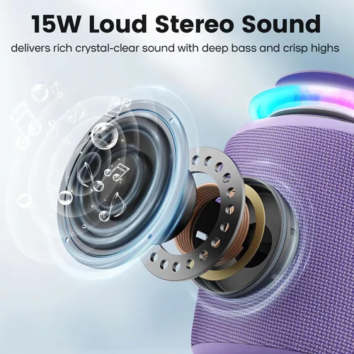 Miniatura 2 de Altavoz Bluetooth inalámbrico, IP67 impermeable y a prueba de polvo altavoz portátil con luces, sonido estéreo fuerte de 15 W, batería de 2500 mAh