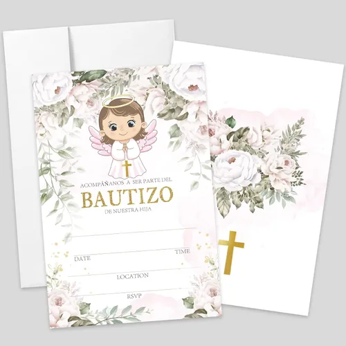 AEHIE 20 juegos de invitaciones de bautizo con forma de fiesta de bautizo para baby shower, con sobres, tarjetas de invitaciones con cruz dorada de