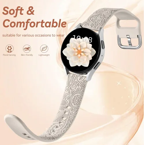 Miniatura 3 de Odbeai Correa compatible con Galaxy Watch 6, bandas grabadas florales compatibles con Samsung Watch 7, silicona suave, transpirable, impermeable