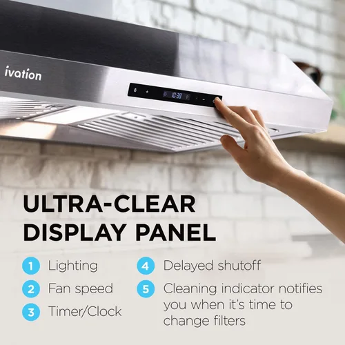 Miniatura 6 de Ivation Campana extractora de 30 pulgadas para debajo del gabinete, 600 CFM, ventilación de 3 vías, luz LED y reloj integrados, temporizador