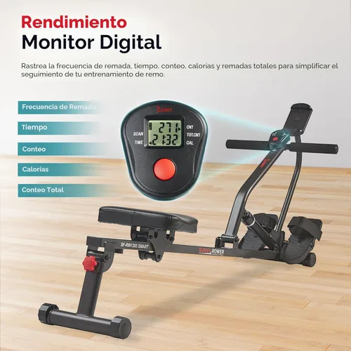 Miniatura 4 de Sunny Health & Fitness Máquina de remo compacta ajustable con 12 niveles de resistencia para entrenamientos corporales completos y aplicación