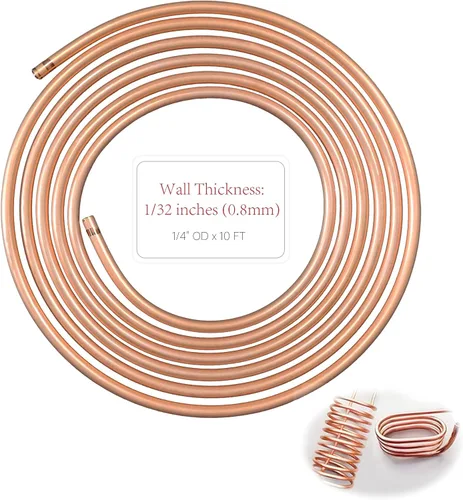 Tubo de cobre del 99,9% 1/4" OD x 3/16" ID 10 pies, pared del tubo: 1/32", tubos de cobre puro redondo sin costura T2 de la refrigeración, tubería