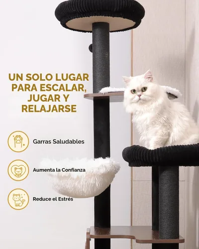 Miniatura 5 de Torre moderna de árbol para gatos de interior de 63 pulgadas, árboles resistentes para gatos grandes, torre de árbol para gatos adultos Maine Coon