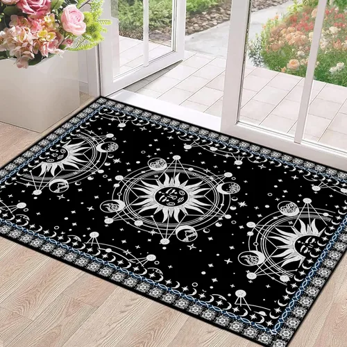 Miniatura 25 de 5' X 7' Alfombra con diseño de sol y luna, alfombras boho celestiales para dormitorio, sala de estar, estilo bohemio, oculto, media luna, solar