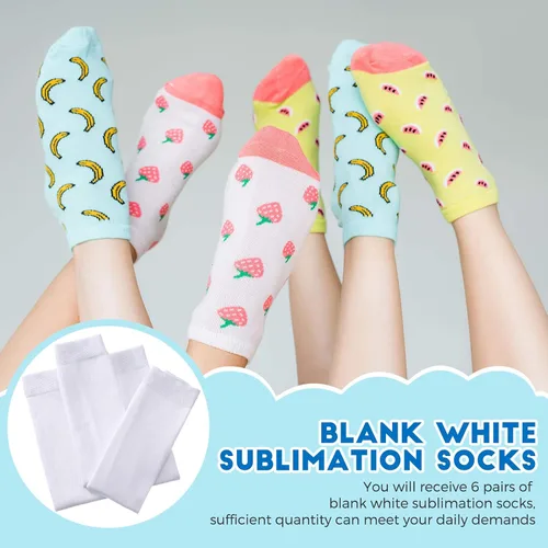 Miniatura 7 de Geyoga 12 pares de calcetines de sublimación blancos en blanco, calcetines de tubo para hombres y mujeres, calcetines listos para impresión