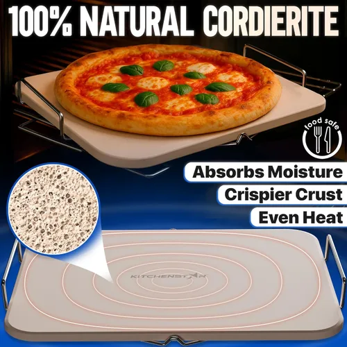 Miniatura 3 de KitchenStar - Piedra para pizza de 15x12 pulgadas para horno y barbacoa con asas, rectangular, de 5/8" de espesor - Cordierita natural, resistente a