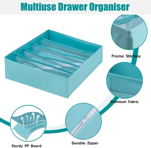 Miniatura 7 de Organizador de Ropa para Cajón bajo Gabinete, Cubos de Almacenamiento Plegables de 5 Celdas, Organizador de Cajón de Ropa Interior, Divisores, Cajas