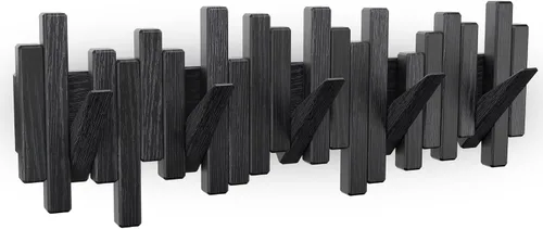 Perchero de madera para colgar en la pared, varios estantes sólidos hechos a mano con 5 ganchos modernos únicos abatibles para abrigos, bolsos,