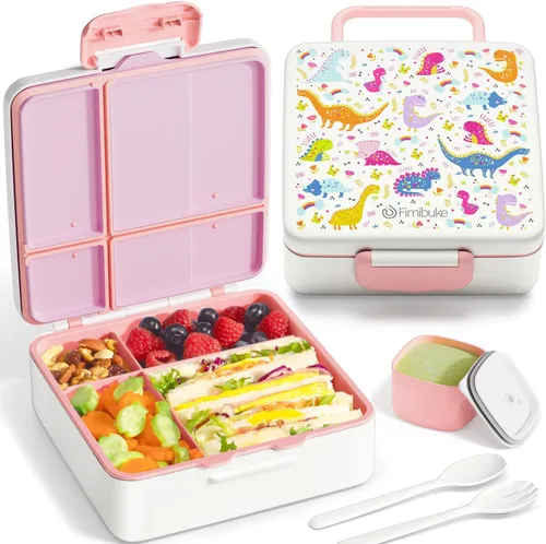 Miniatura 10 de Fimibuke Lonchera Bento para niños, a prueba de fugas, con 4 compartimentos, sin BPA, apta para lavavajillas, con utensilios, tamaños de porciones