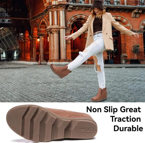 Miniatura 5 de Athlefit Botines de cuña para mujer, cómodos y sin cordones, de cuero, con plataforma